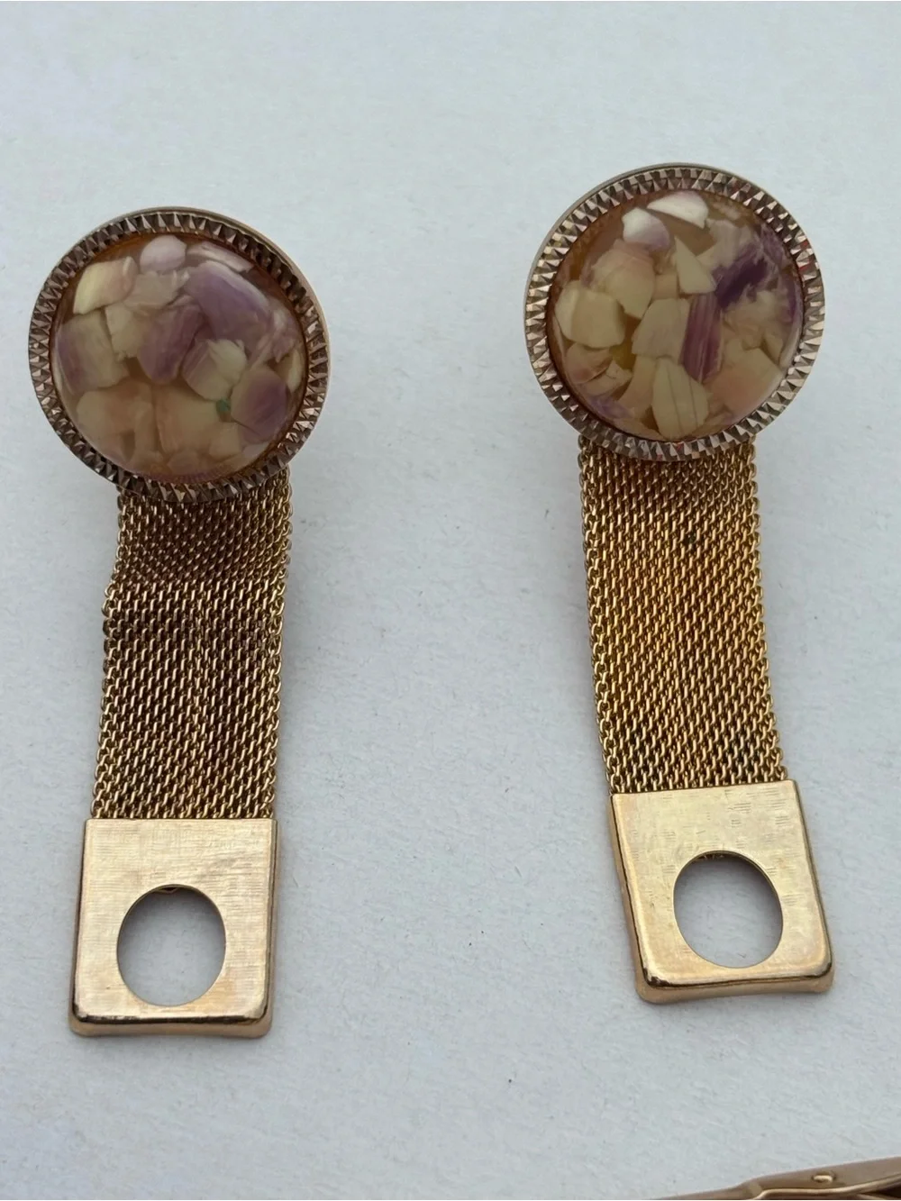 Vintage Gold Tone Mesh Wrap Cufflinks & Matching Tie Clip Set Pressed Flower Luc